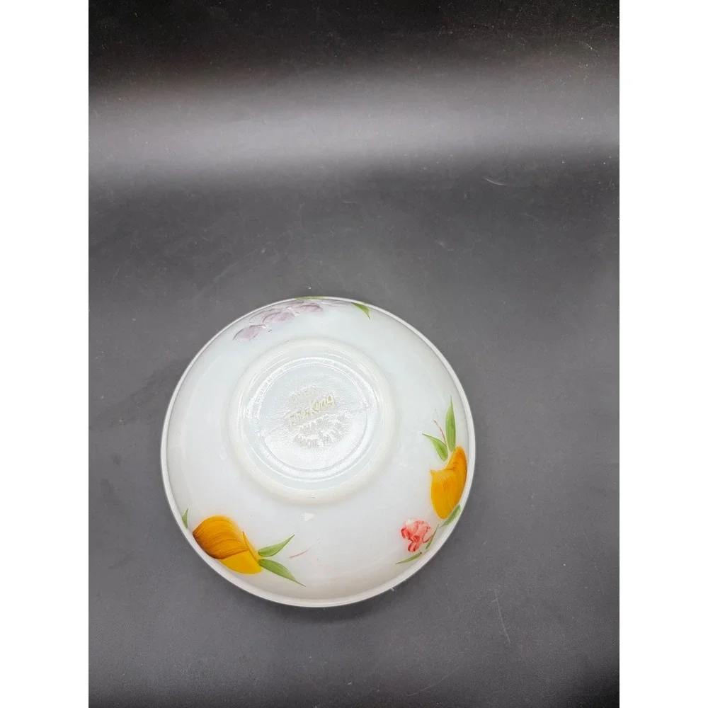 Vintage Fire-King Hand Painted Fruit Milk Glass Mixing‎ Bowl USA Made